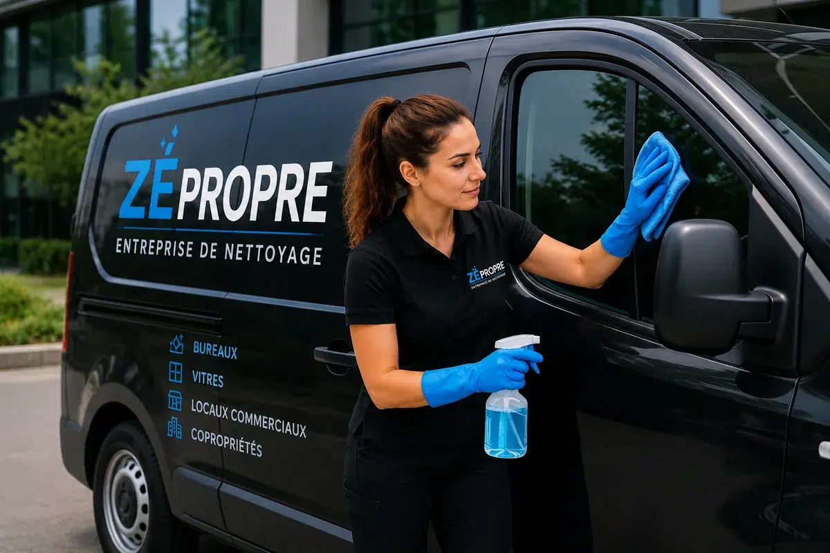 Technicienne Zépropre nettoie un bureau professionnel
